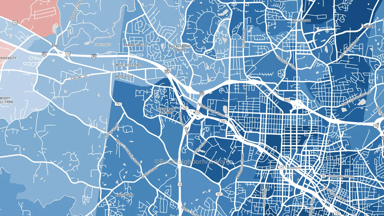 27705, NC block-group political-lean map