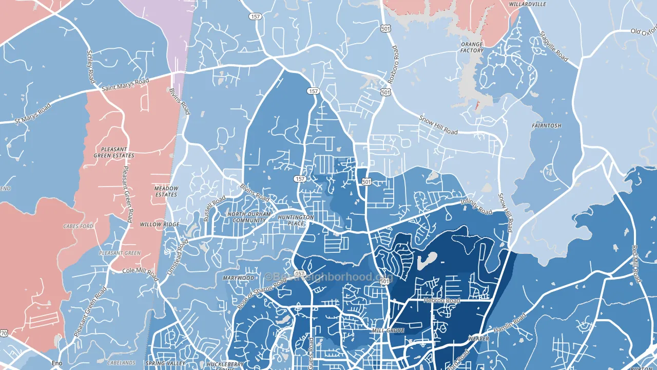 27712, NC block-group political-lean map
