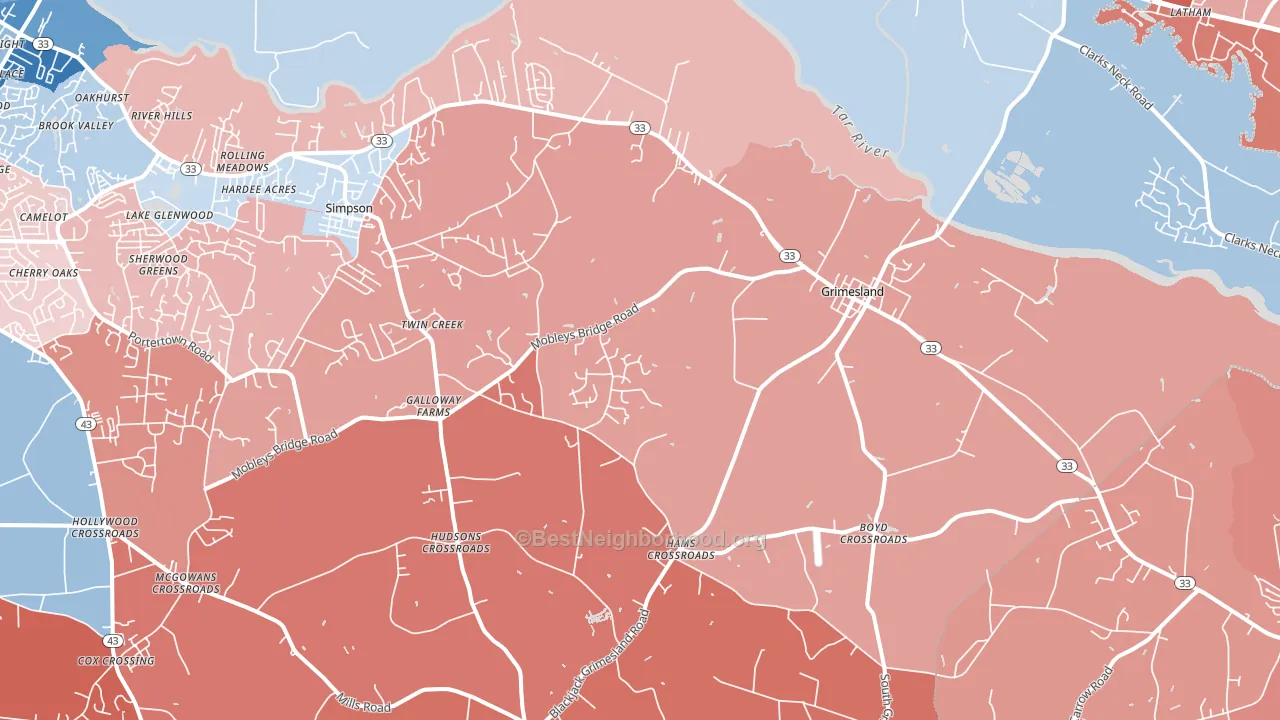 27837, NC block-group political-lean map