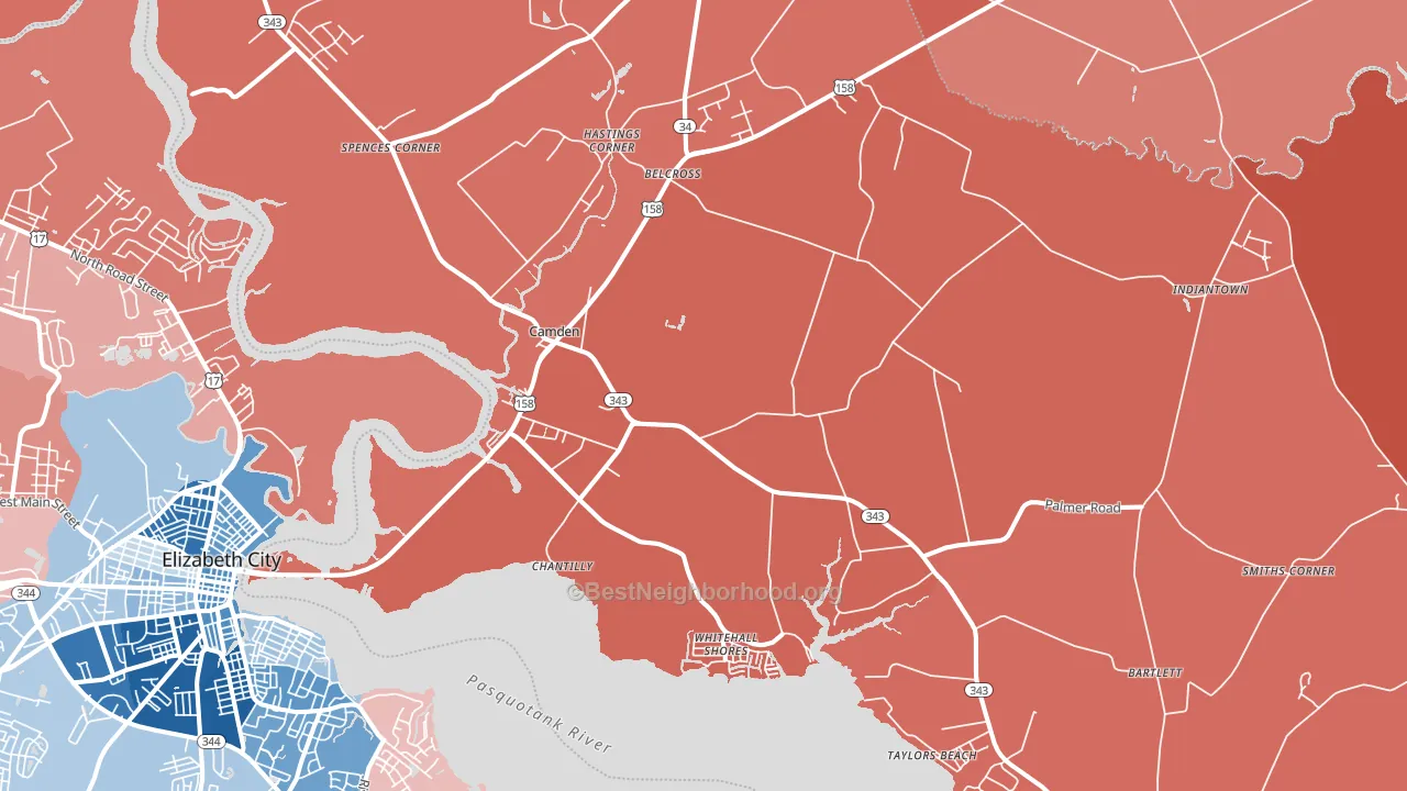 27921, NC block-group political-lean map