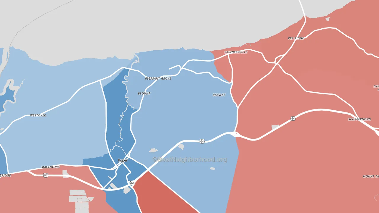 27970, NC block-group political-lean map