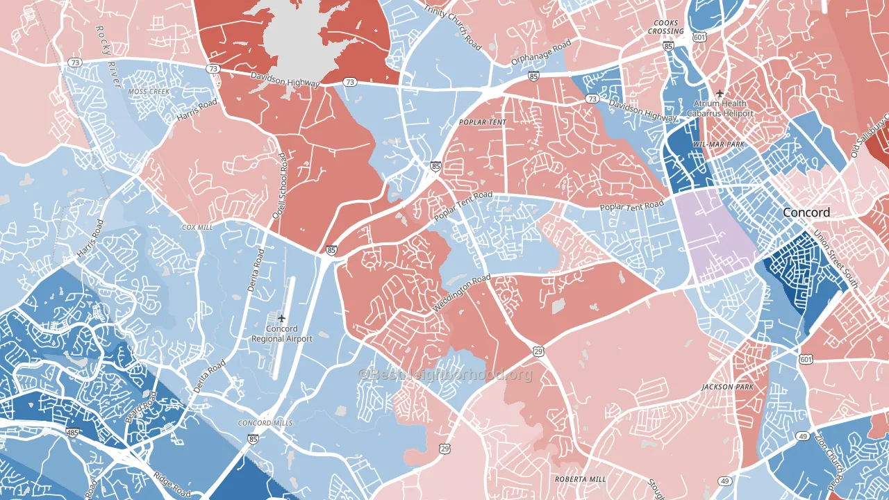 28027, NC block-group political-lean map