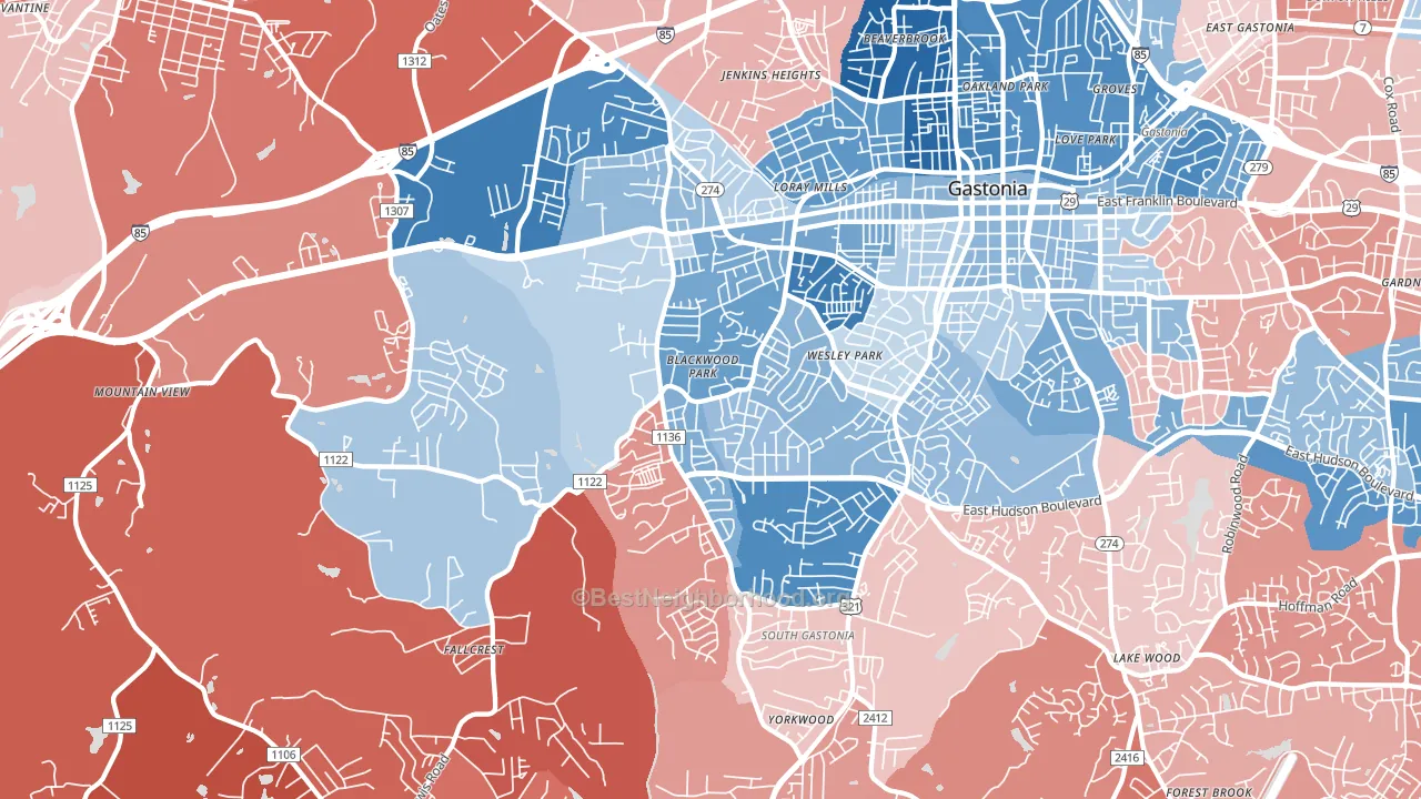 28052, NC block-group political-lean map