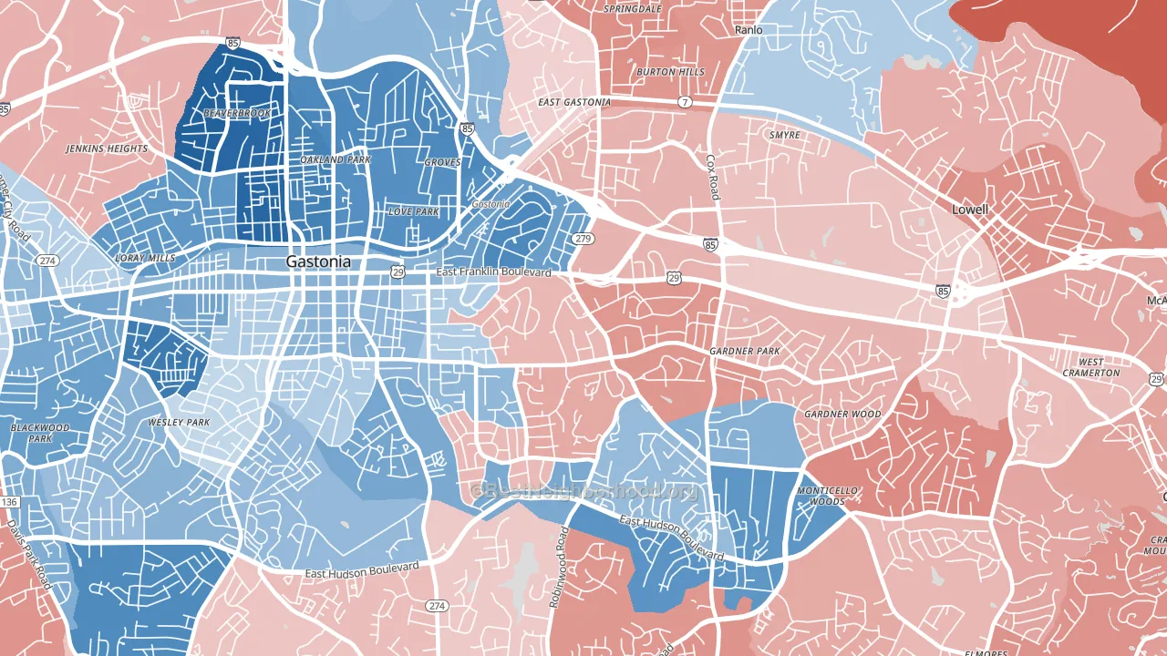 28054, NC block-group political-lean map