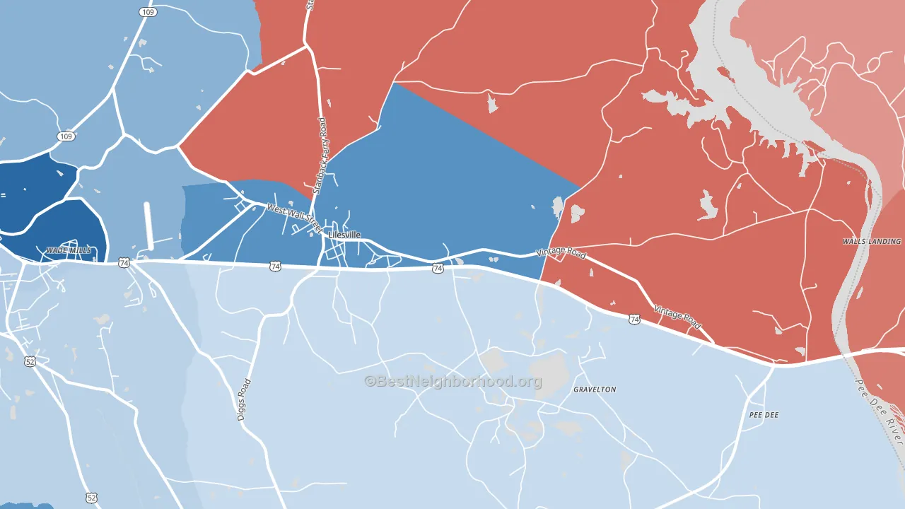 28091, NC block-group political-lean map