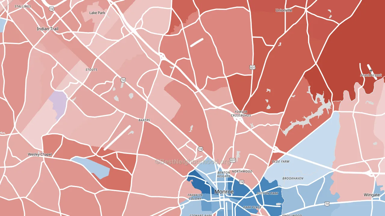 28110, NC block-group political-lean map