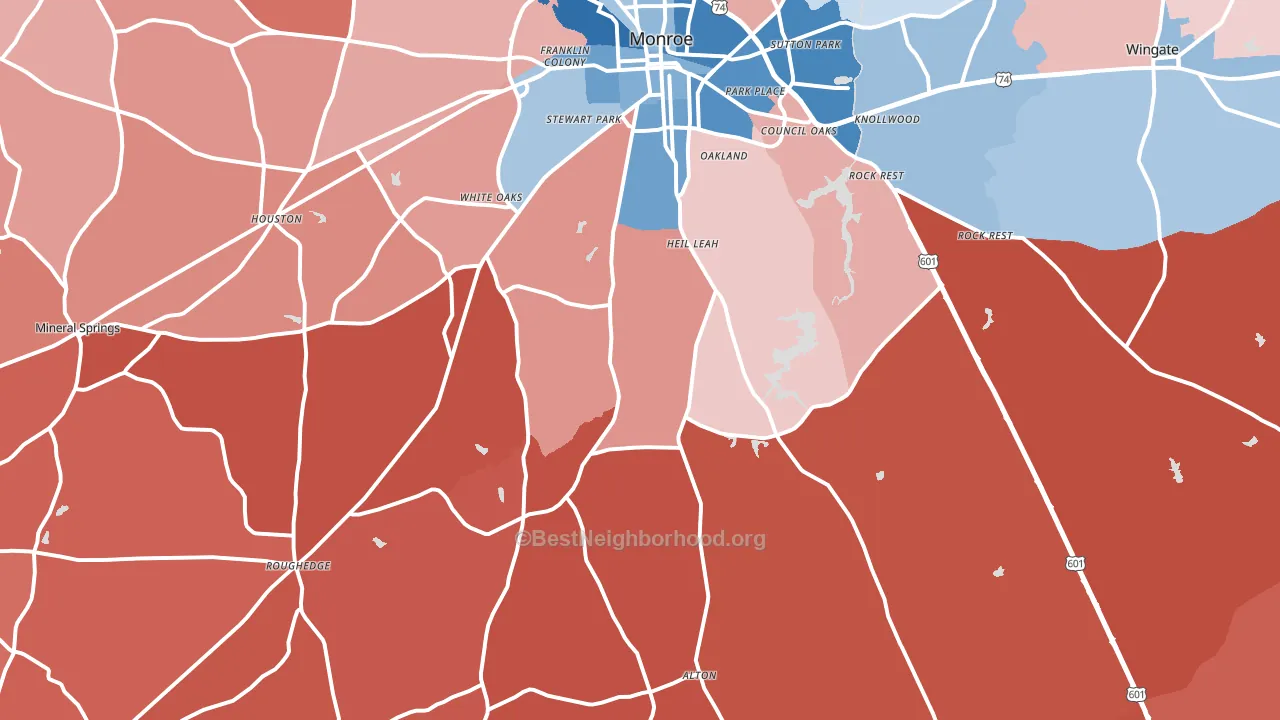 28112, NC block-group political-lean map