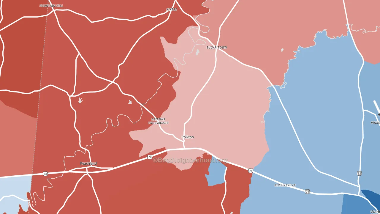 28135, NC block-group political-lean map