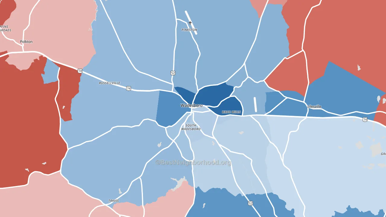 28170, NC block-group political-lean map