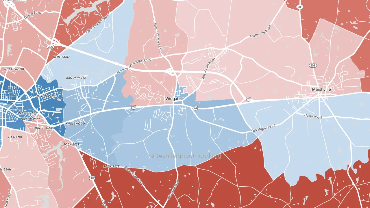 28174, NC block-group political-lean map