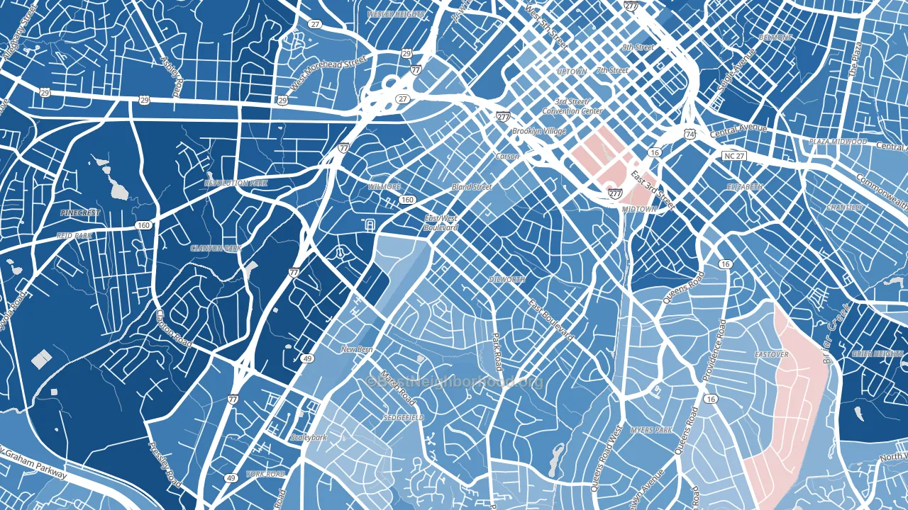 28203, NC block-group political-lean map