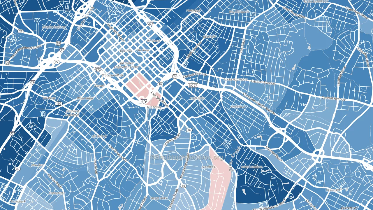 28204, NC block-group political-lean map