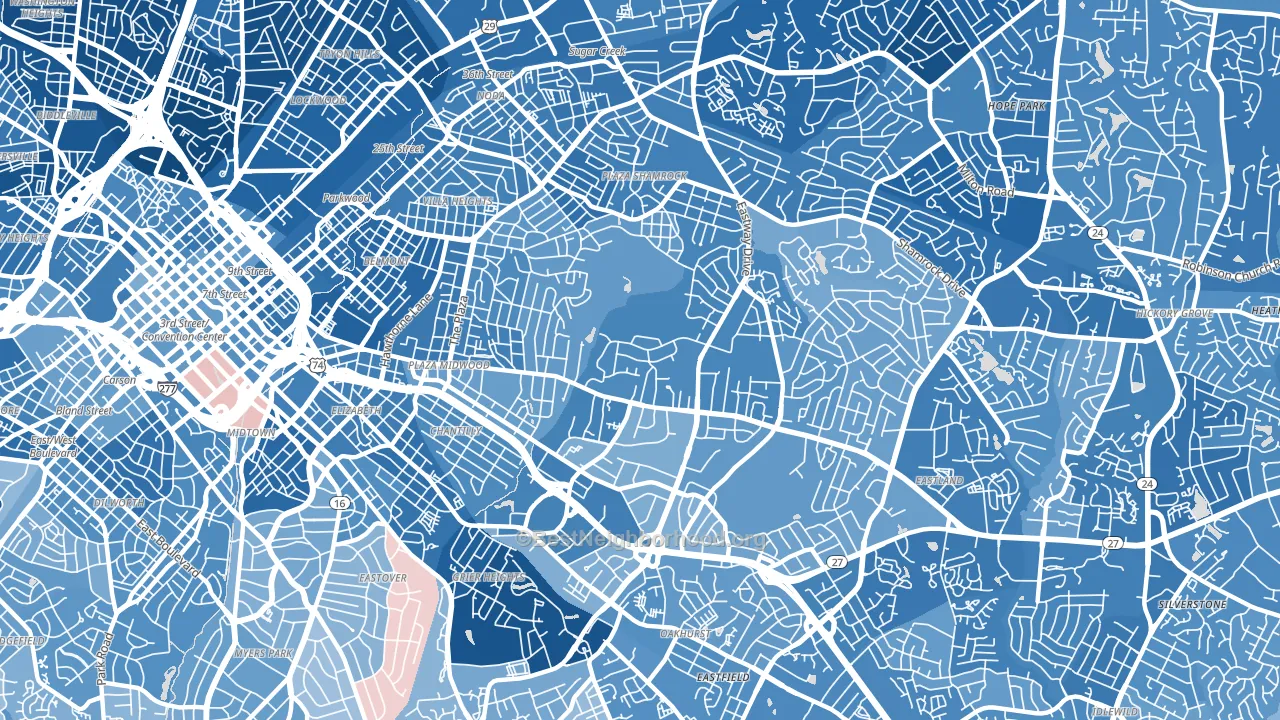 28205, NC block-group political-lean map