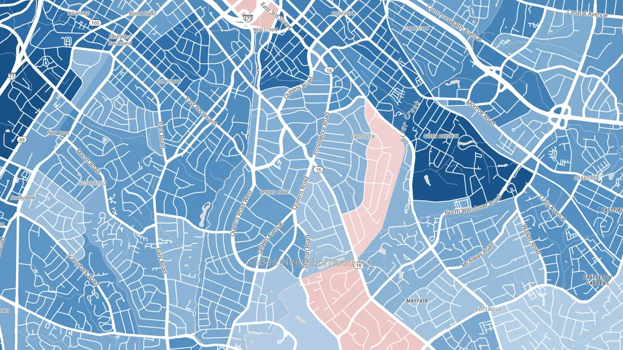 28207, NC block-group political-lean map