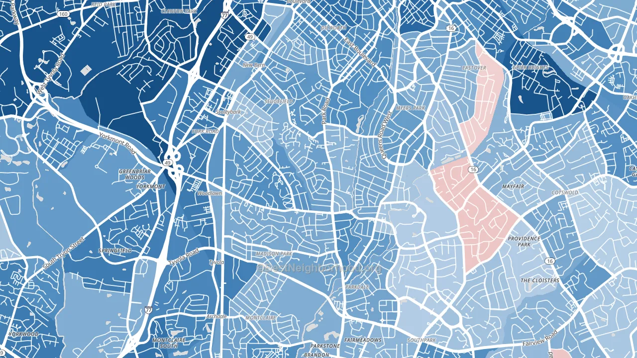 28209, NC block-group political-lean map
