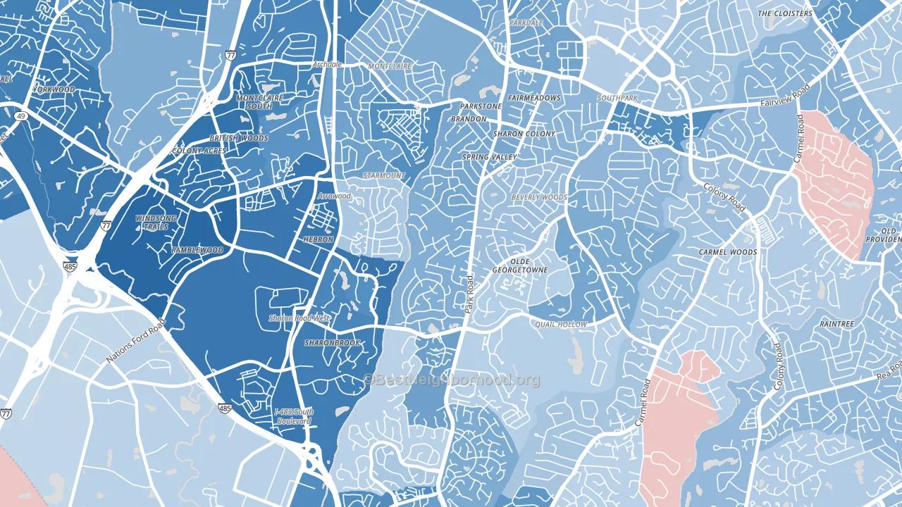 28210, NC block-group political-lean map