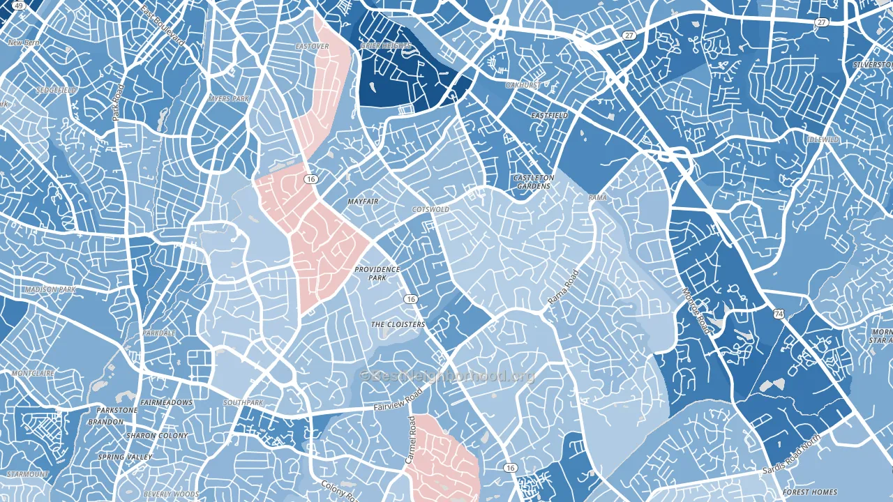 28211, NC block-group political-lean map