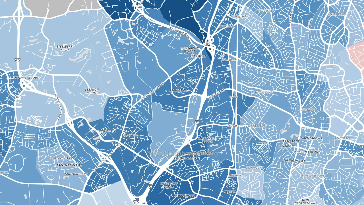 28217, NC block-group political-lean map