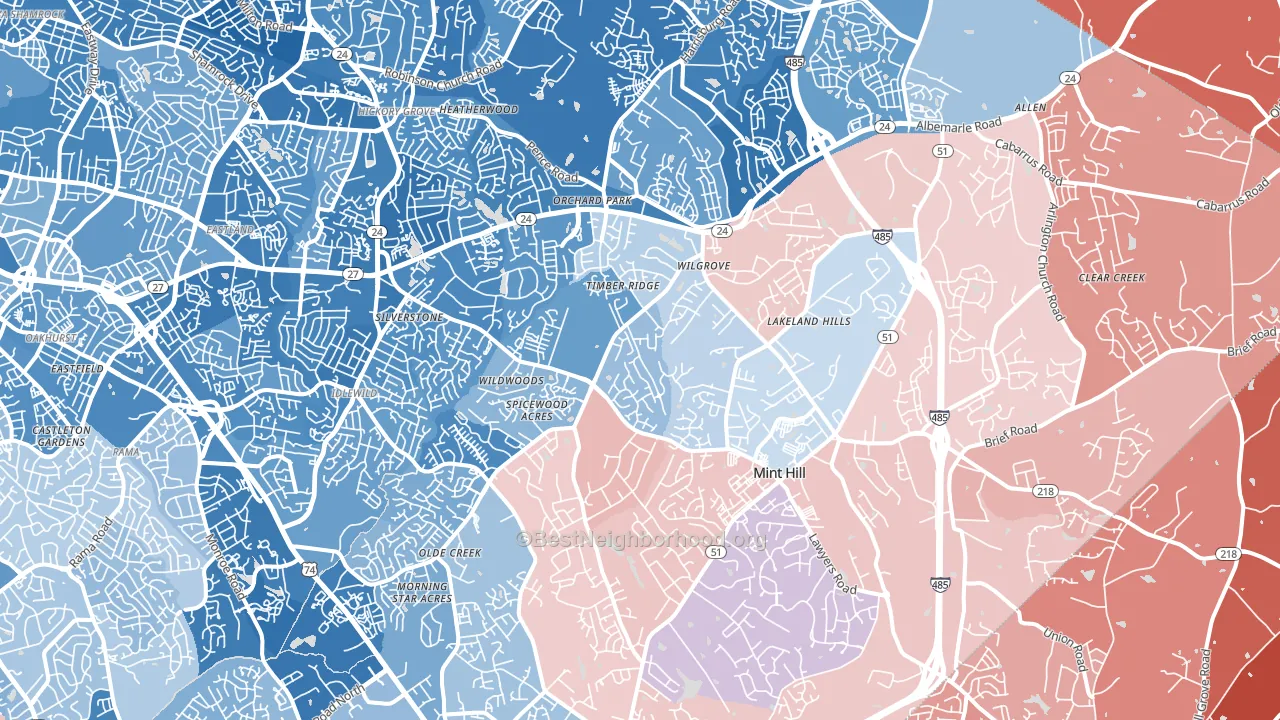 28227, NC block-group political-lean map