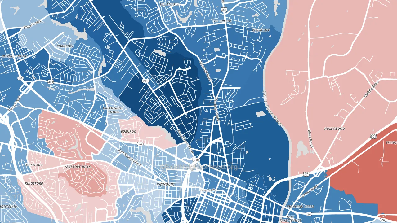 28301, NC block-group political-lean map