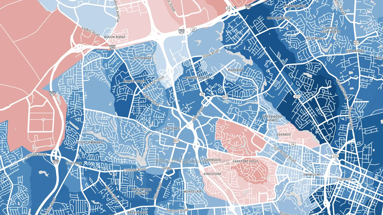 28303, NC block-group political-lean map