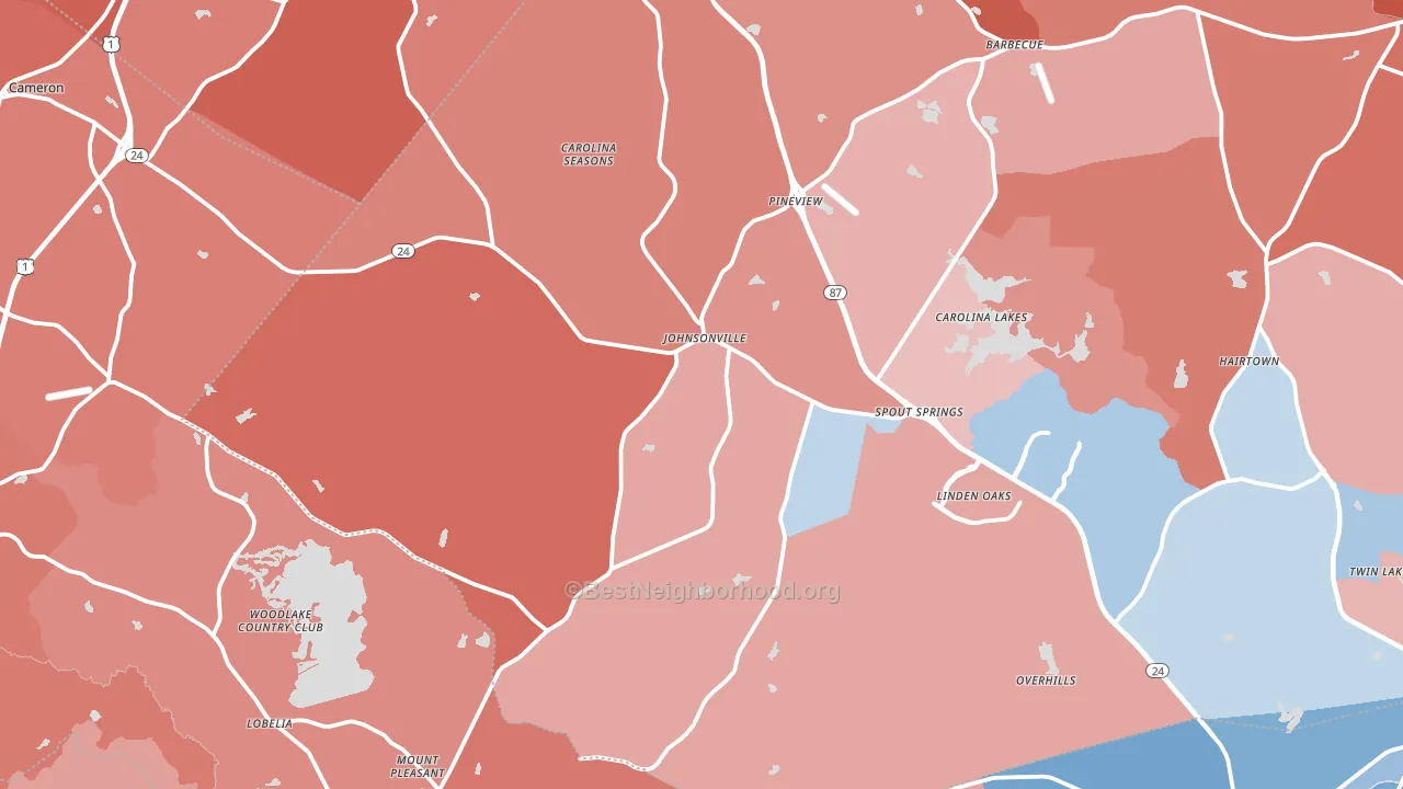 28326, NC block-group political-lean map