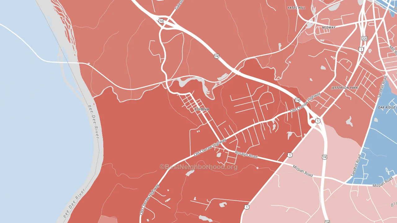 28330, NC block-group political-lean map