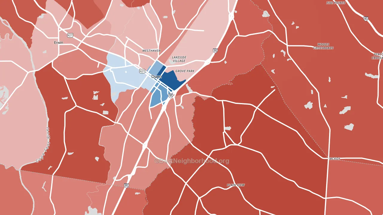 28334, NC block-group political-lean map
