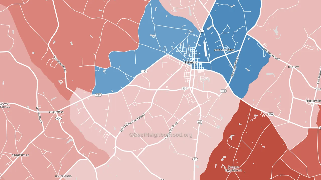 28340, NC block-group political-lean map