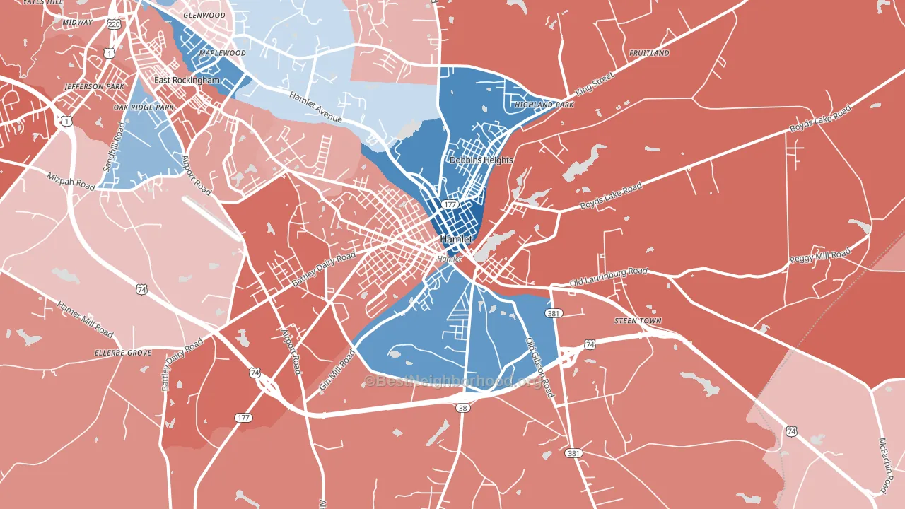 28345, NC block-group political-lean map