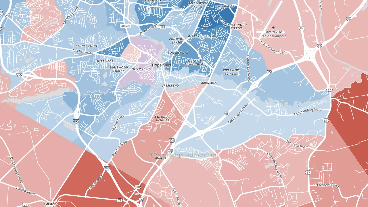28348, NC block-group political-lean map