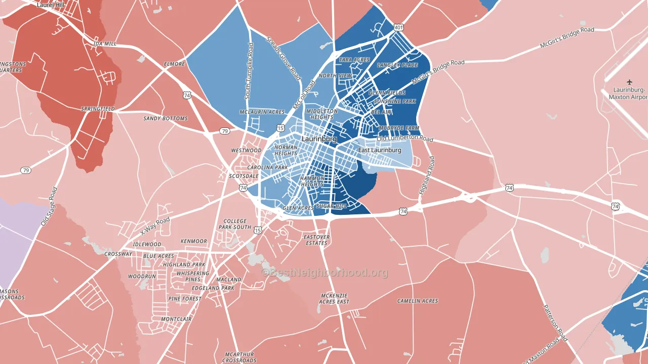 28352, NC block-group political-lean map