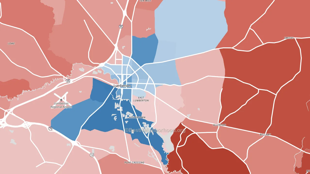 28358, NC block-group political-lean map