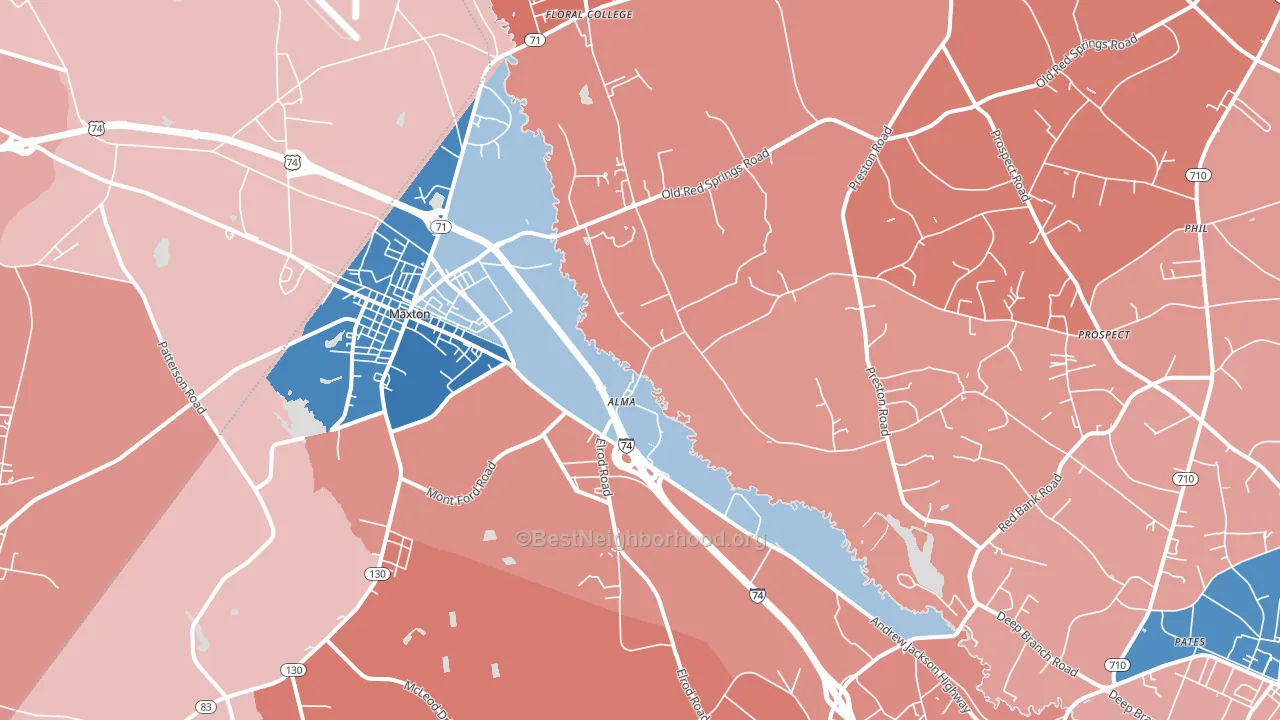 28364, NC block-group political-lean map
