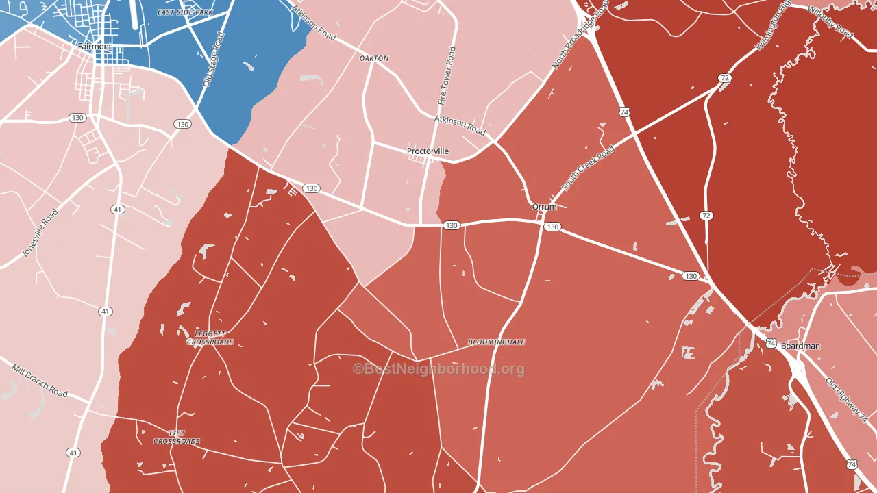 28369, NC block-group political-lean map