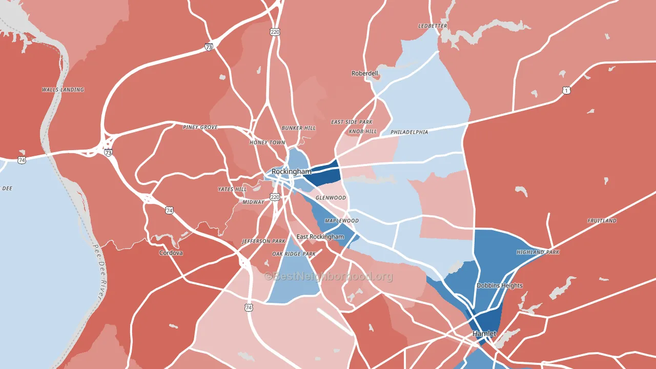 28379, NC block-group political-lean map