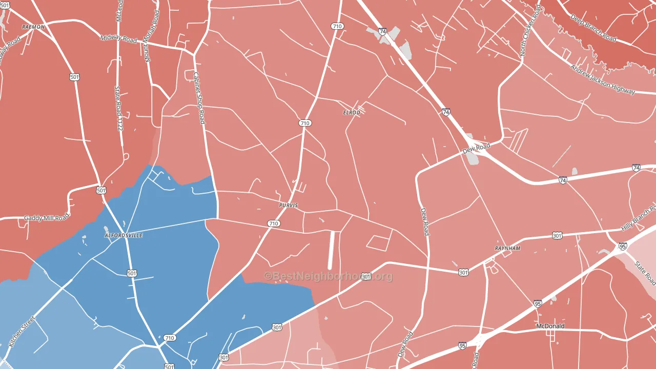 28383, NC block-group political-lean map