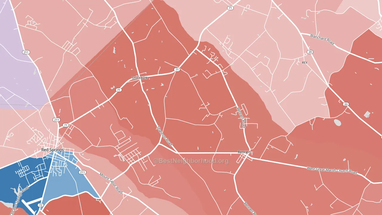 28386, NC block-group political-lean map