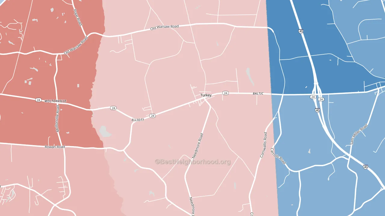 28393, NC block-group political-lean map