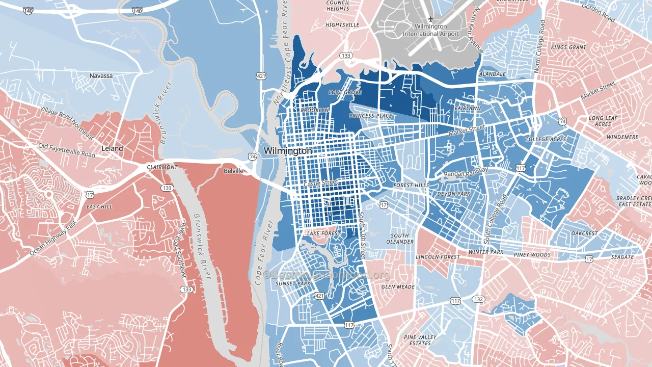 28401, NC block-group political-lean map