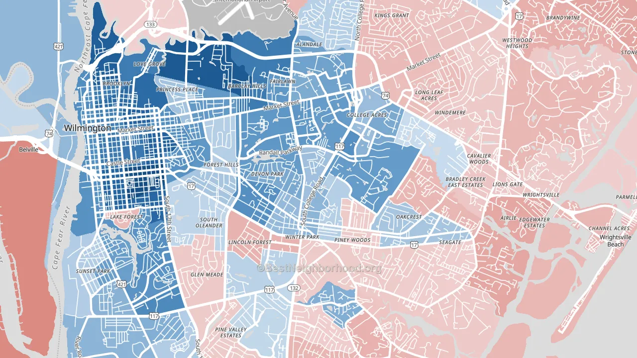 28403, NC block-group political-lean map