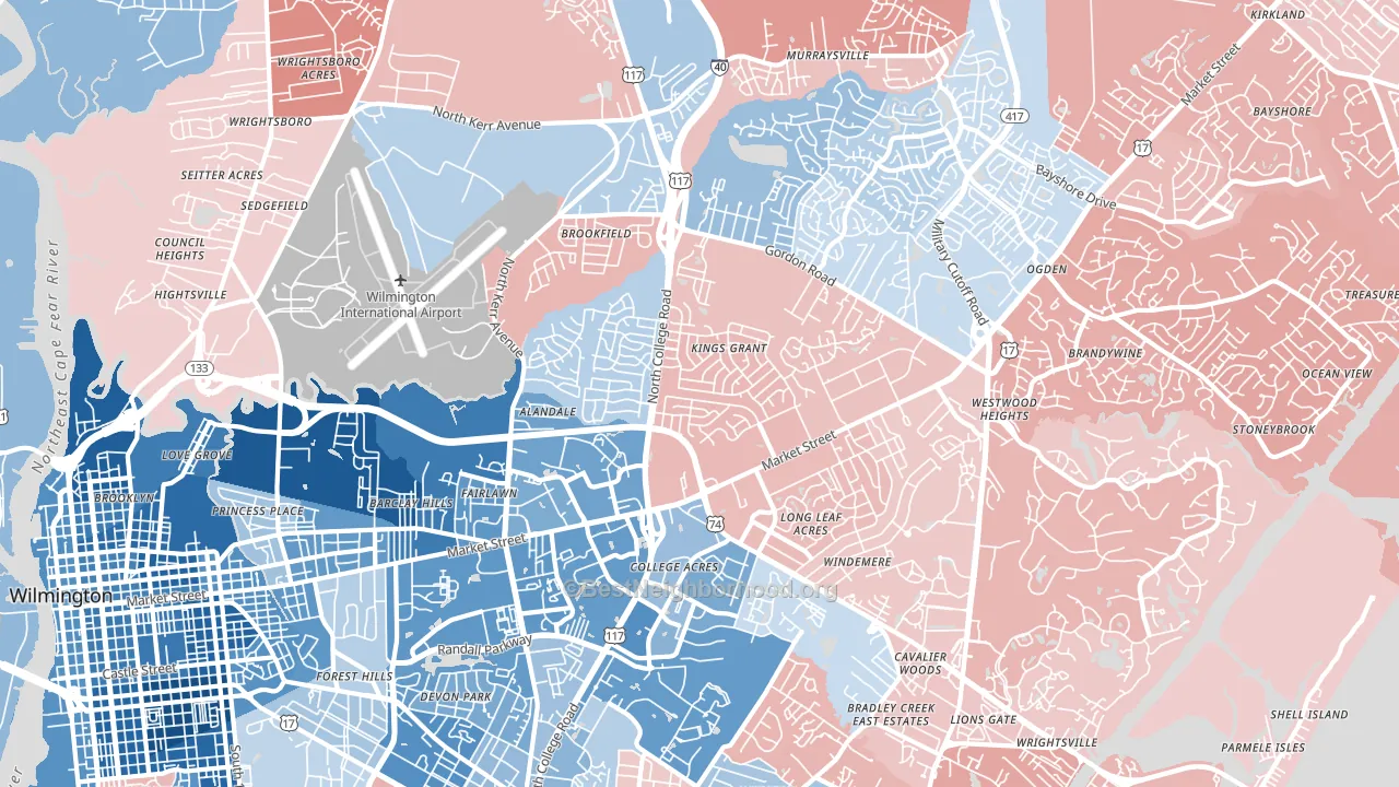 28405, NC block-group political-lean map