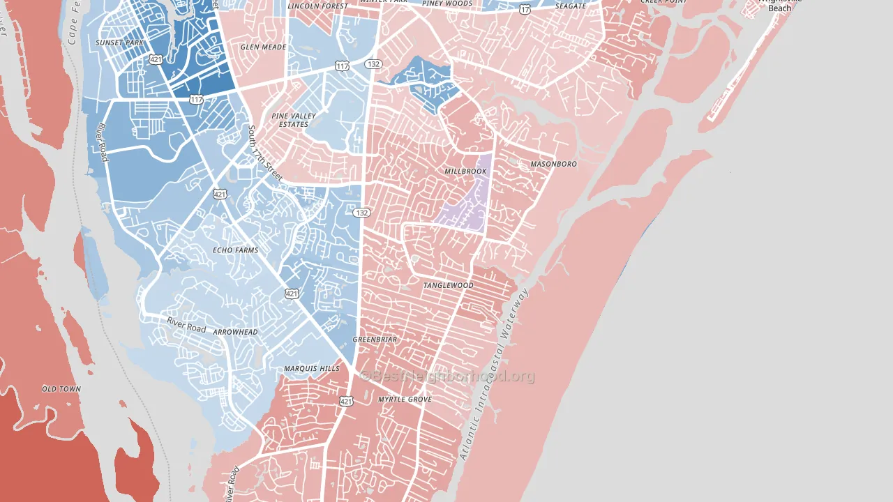 28409, NC block-group political-lean map