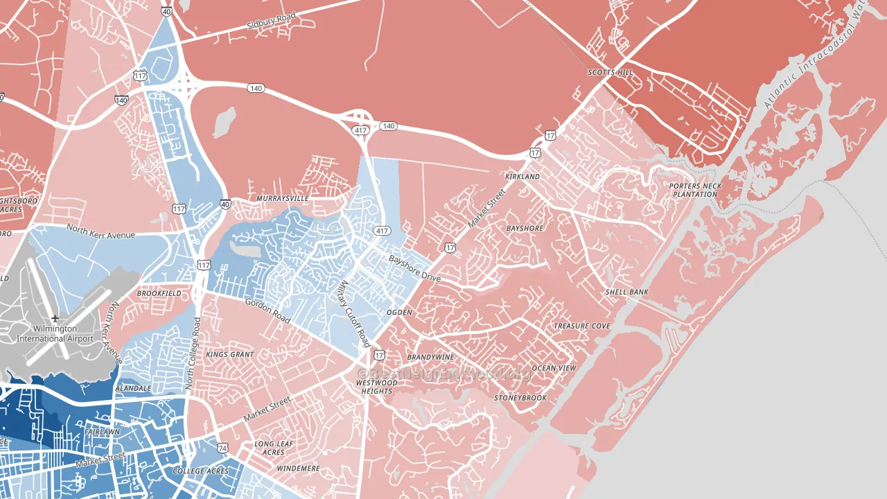 28411, NC block-group political-lean map