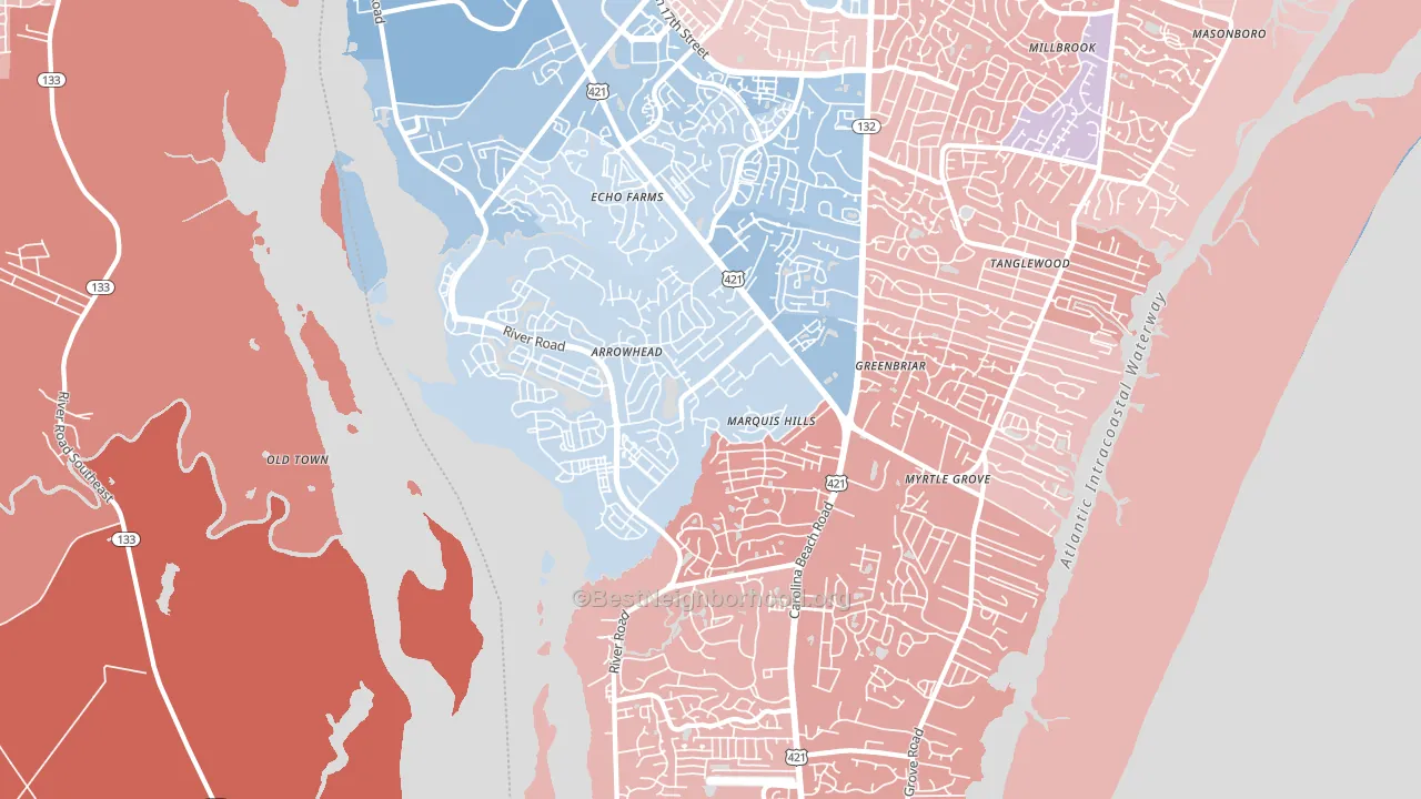 28412, NC block-group political-lean map
