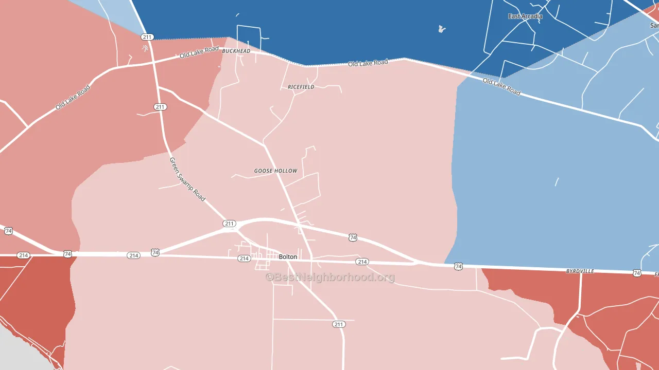 28423, NC block-group political-lean map