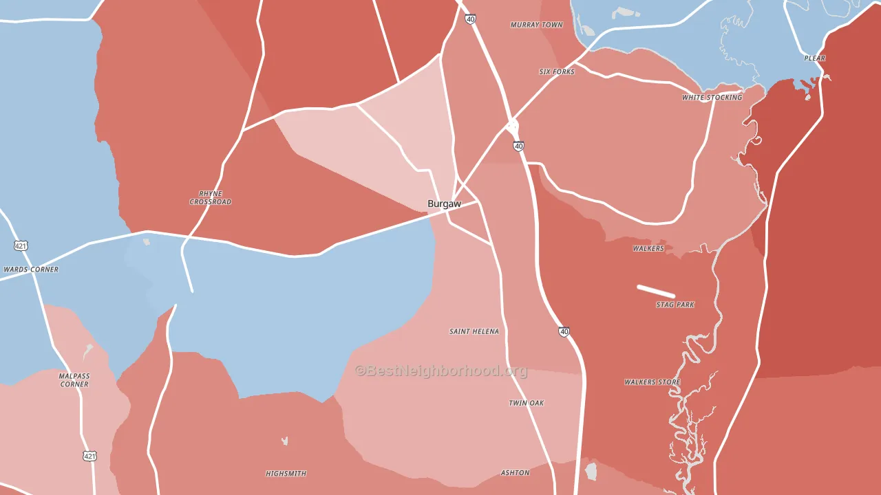 28425, NC block-group political-lean map