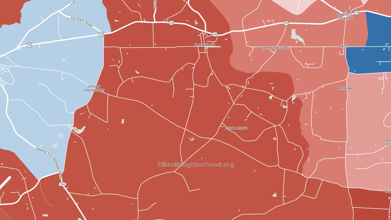 28430, NC block-group political-lean map