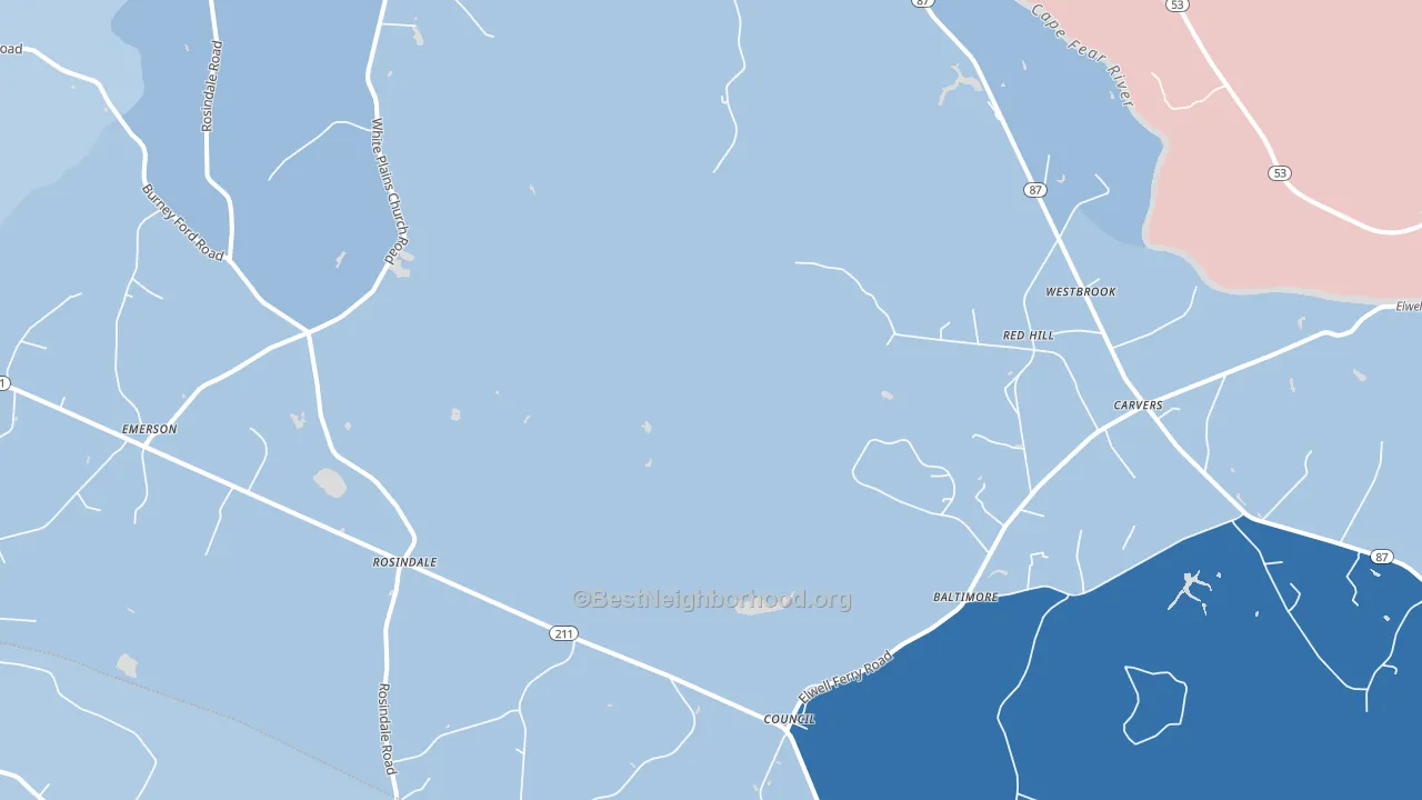 28434, NC block-group political-lean map