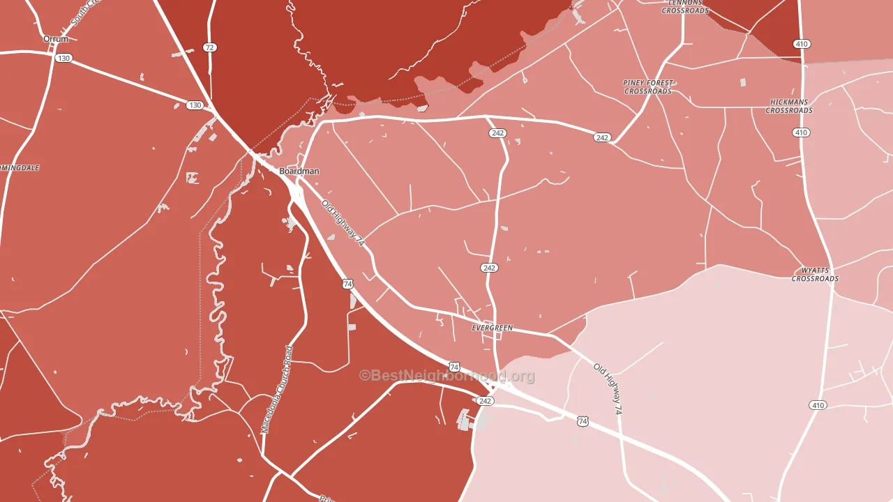 28438, NC block-group political-lean map